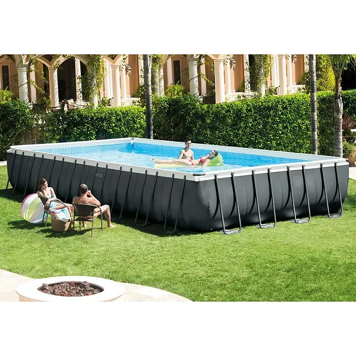 Intex Set bazen s priborom Frame Pool - D x Š x V: 975 x 488 x 132 cm, Zapremnina: 54.368 l, Tamnosive boje