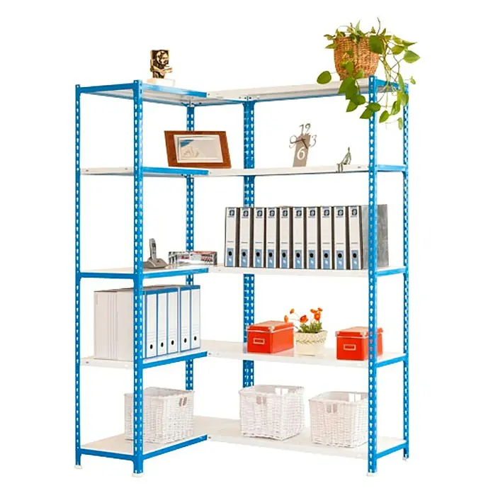 Simonrack Simonclick Metall-Eckregal Simoncorner - L x B x H: 40 x 140 x 200 cm, Traglast: 80 kg/Boden, Anzahl Böden: 10 Stk., Stecken, Blau/Weiß