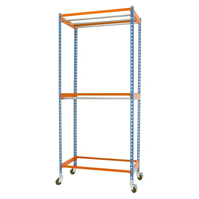 Simonrack Simonclothing Estantería metálica Double Mobile 3 - L x An x Al: 75 x 90 x 300 cm, Capacidad de carga: 25 kg/balda, Azul/Naranja