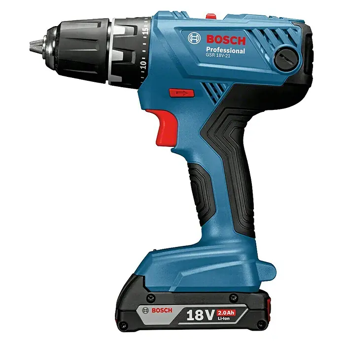 Bosch Professional Akku-Schlagbohrschrauber GSB 18V-21 L-Boxx - 18 V, 2 Akkus, 2 Ah, Leerlaufdrehzahl: 0 U/min - 1.800 U/min - Linke Seitenansicht