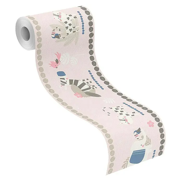 Rasch Bambino Tapetenborte Tiere - Rosa, Motiv, 5 x 0,17 m, Papier - Anwendungsbeispiel