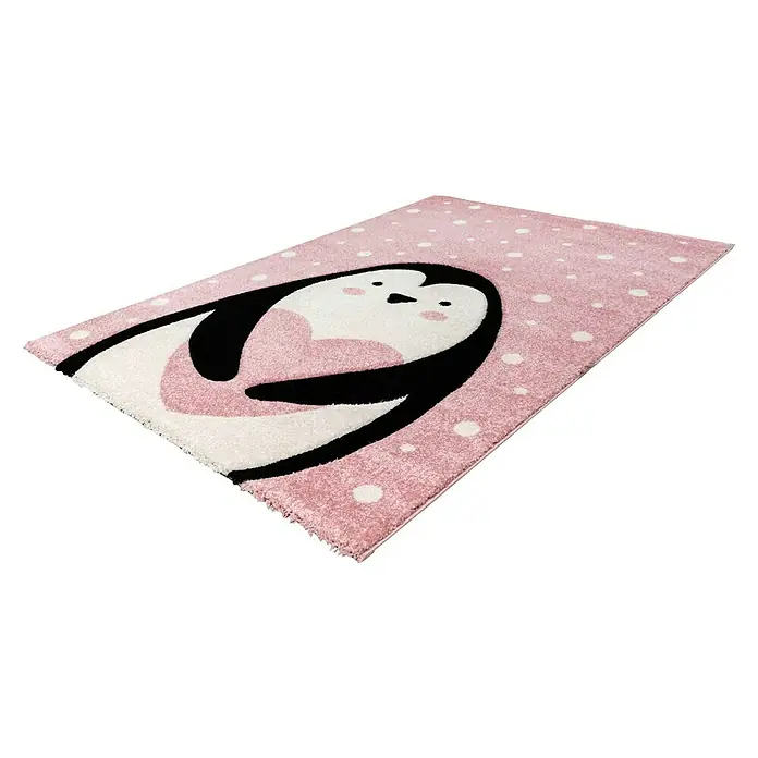 Kayoom Kurzflorteppich Pinguin - Rosa, 150 x 80 cm, 100 % Polypropylen - Rechte Seitenansicht
