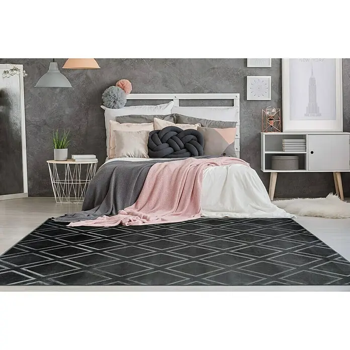Kayoom Kurzflorteppich Monroe III - Anthrazit, 290 x 200 cm, 100 % Polyester - Stimmungsaufnahme