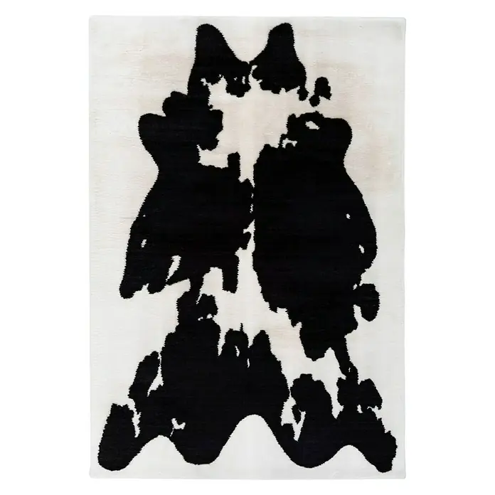 Kayoom Hochflorteppich Kuh - Weiß/Schwarz, 160 x 120 cm, 100 % Polyester - Ansicht von oben