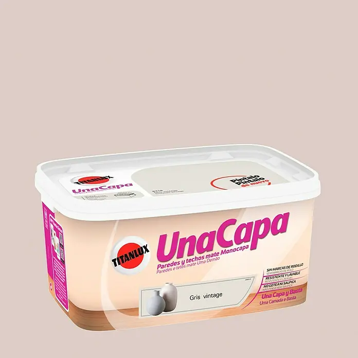 Titanlux Una Capa Pintura para paredes - Gris vintage, 4 l, Mate