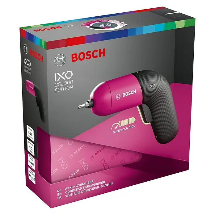 Bosch Akkuschrauber IXO VI Colour Edition - 3,6 V, 1 Akku, Leerlaufdrehzahl: 0 U/min - 215 U/min - Linke Seitenansicht