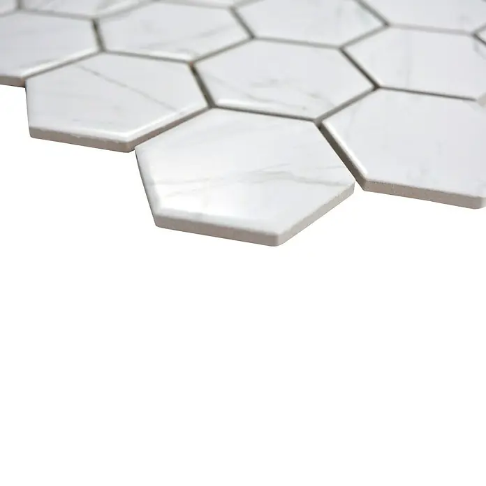 Mosaikfliese Hexagon HX CURIO CW - 32,5 x 28,1 cm, Weiß, Glänzend - Detailaufnahme