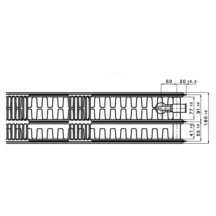 Universal-Flachheizkörper - B x H: 160 x 40 cm, 6-fach, Typ: 3K-33, 2.582 W