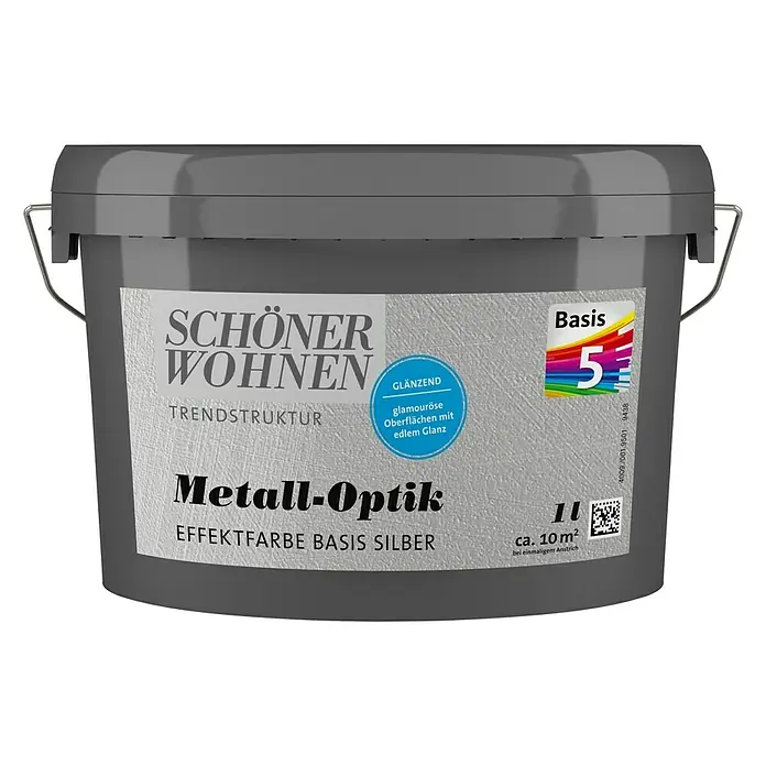 SCHÖNER WOHNEN-Farbe Trendstruktur Effektfarbe Basis 5 - Metalloptik, Silber, Basismischfarbe, 1 l - Vorderansicht