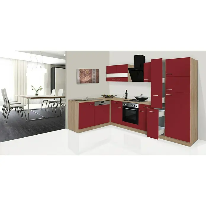 Respekta Winkelküche KBL310ESRS - 172 x 310 cm, Rot - Stimmungsaufnahme