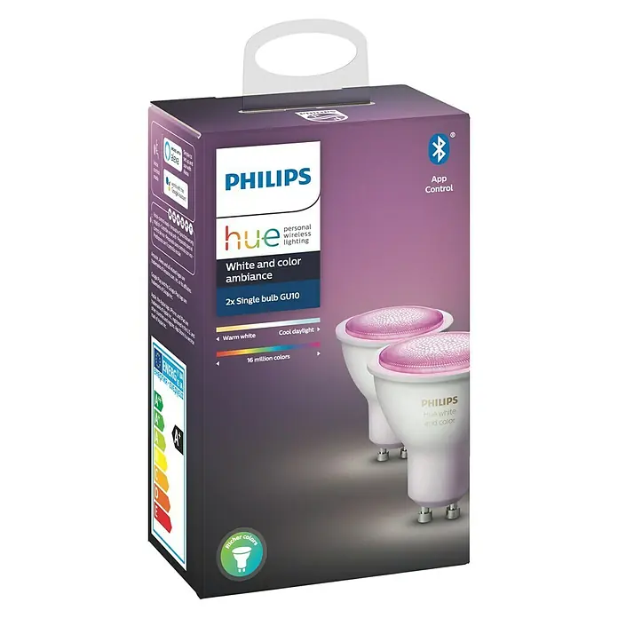 Philips Hue LED-Leuchtmittel-Set White & Color Ambiance - GU10, 4,3 W, RGBW, Dimmbar, 2 Stk. - Vorderansicht