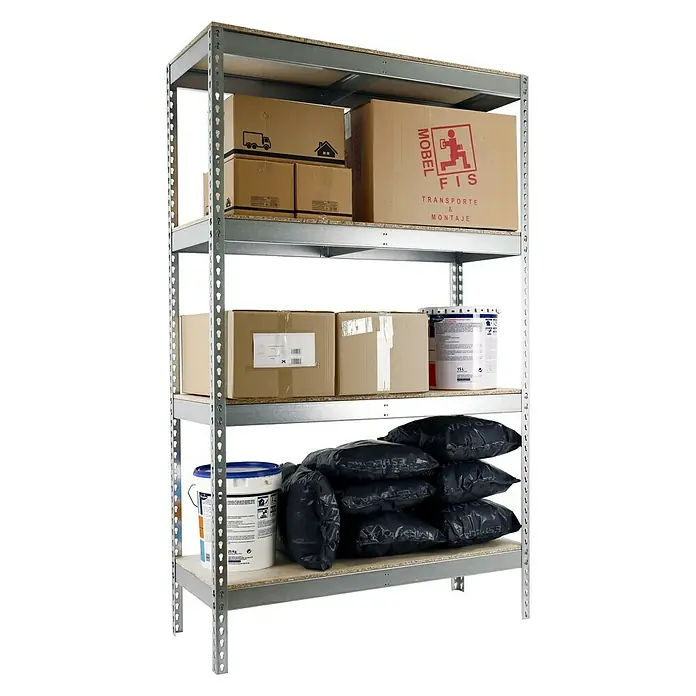 Simonrack Simonforte Metall-Schwerlastregal - L x B x H: 45 x 150 x 200 cm, Traglast: 600 kg/Boden, Anzahl Böden: 4 Stk., Silber