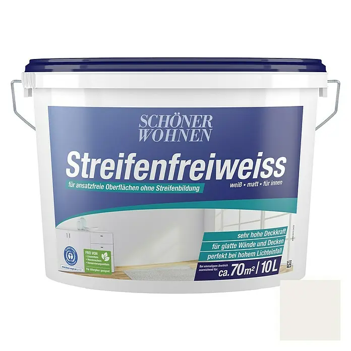 SCHÖNER WOHNEN-Farbe Wandfarbe Streifenfreiweiß - Weiß, 10 l, Matt - Vorderansicht