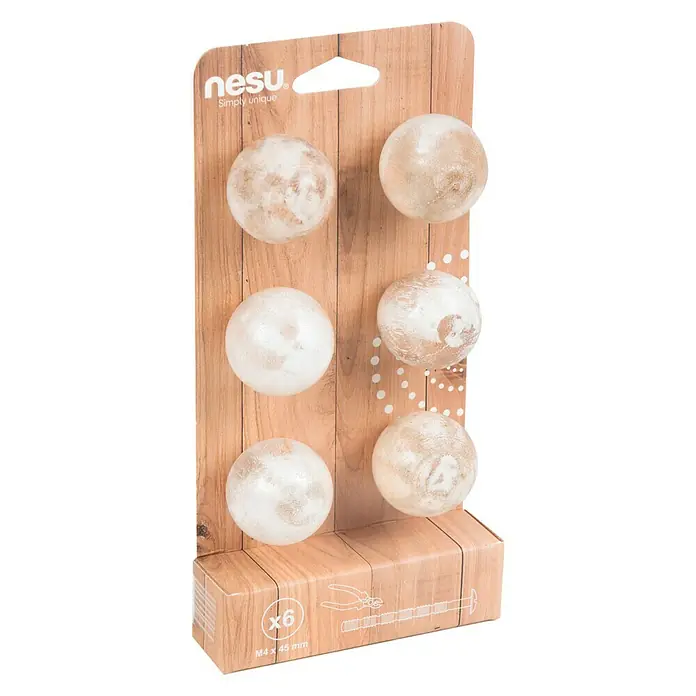 Nesu Set de pomos para muebles Decapado - 6 pzs., Ø x Al: 35 x 35 mm, Madera