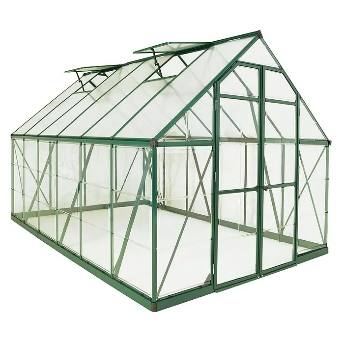 Palram – Canopia Gewächshaus Balance - 367 x 244 x 229 cm, Grün, Transparent