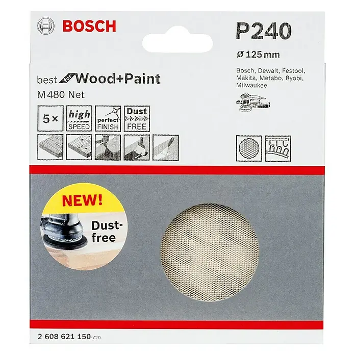 Bosch Schleifblätter M480 Best for Wood - Durchmesser: 125 mm, Körnung: 240, 5 Stk. - Vorderansicht