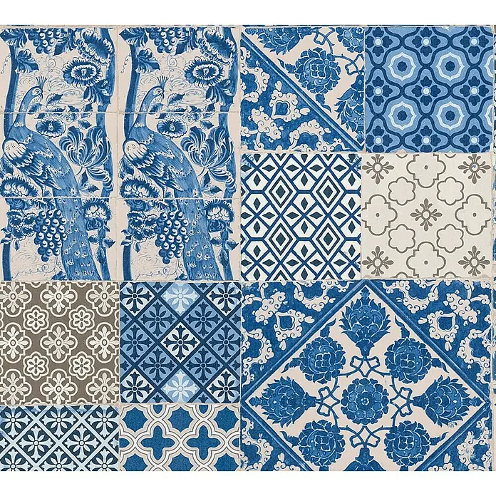 AS Creation Metropolitan Stories Vliestapete Vintage-Fliese - Blau/Creme, Fliesenoptik, 10,05 x 0,53 m - Detailaufnahme