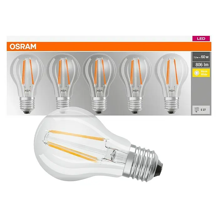 Osram Star LED-Leuchtmittel Classic A 60 - 5 Stk., 7 W, E27, Warmweiß, Klar