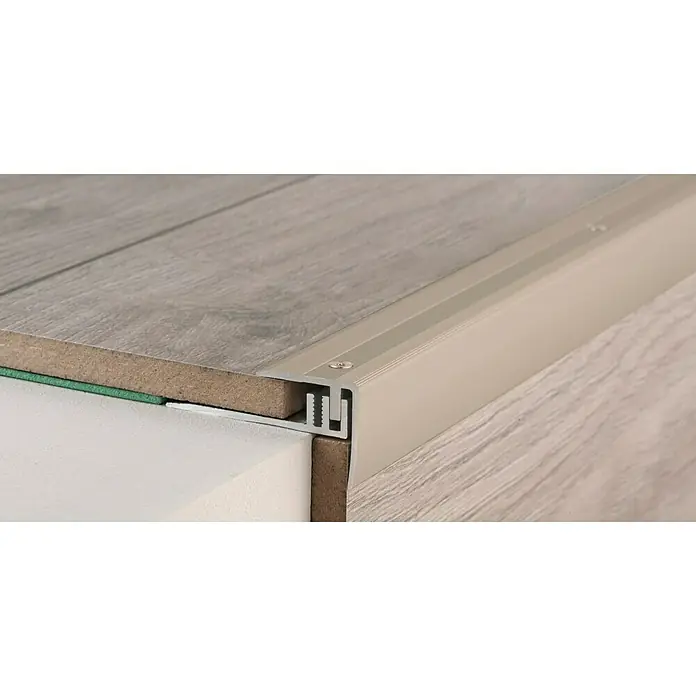 LOGOCLIC Završni profil za stepenice - Mat plemeniti čelik, 1 m x 27,7 mm x 27 mm, Vrsta montaže: Vijci - Detaljan prikaz