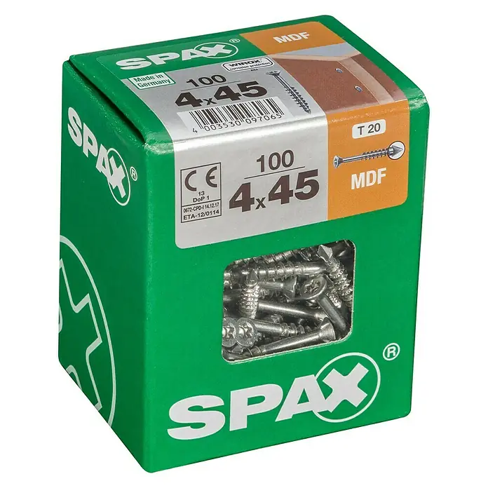 Spax MDF-Schraube T-STAR plus - 4 x 45 mm, WIROX Oberfläche, 100 Stk., Teilgewinde - Linke Seitenansicht