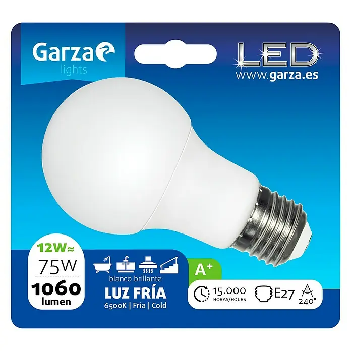 Garza Bombilla LED - 12 W, E27, Blanco frío, 1.060 lm