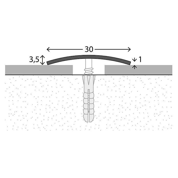 LOGOCLIC Prehodni profil 110 - Plemenito jeklo sijaj, 2,7 m x 30 mm x 3,5 mm, Vrsta montaže: Vijaki, Z vdolbino v sredini - Posnetek od blizu