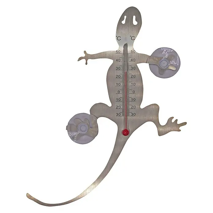 Nature Buitenthermometer met zuignappen Salamander - Hoogte: 27 cm, Roestvrij staal - Vooraanzicht