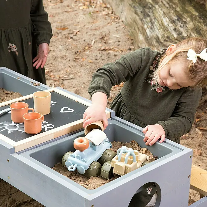 Muddy Buddy Kinder-Sitzgruppen-Set Creator - L x B x H: 100 x 90 x 50 cm, Holz, Natur/Wolkengrau - Detailaufnahme