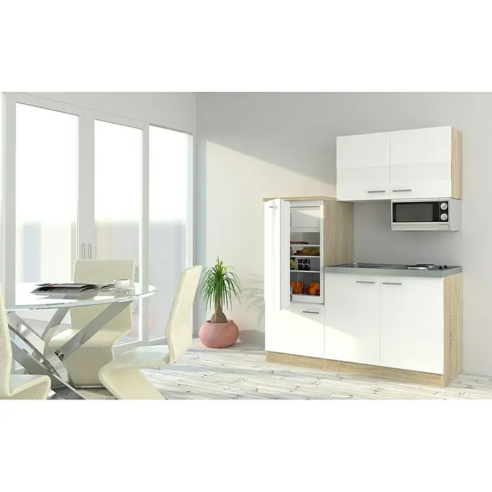 Respekta Singleküche KB160ESWMI - Breite: 160 cm, Mit Duo-Kochmulde, Weiß