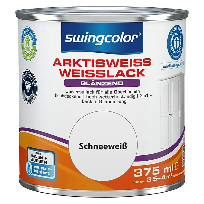 swingcolor Weißlack Arktisweiß - Schneeweiß, 375 ml, Glänzend - Vorderansicht