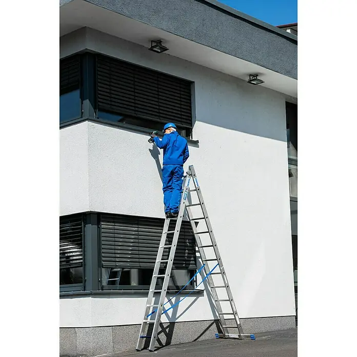 Krause Stabilo Sprossen-Mehrzweckleiter +S - Arbeitshöhe: 6,7 m, Anzahl Tritte: 2 x 12 Sprossen, Aluminium - Anwendungsbeispiel