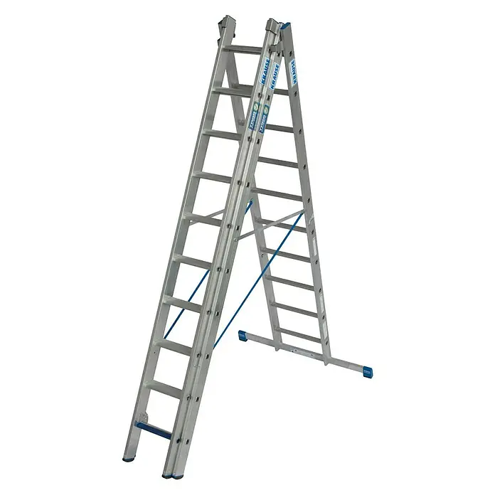 Krause Stabilo Sprossen-Mehrzweckleiter +S - Arbeitshöhe: 7,5 m, Anzahl Tritte: 3 x 10 Sprossen, Aluminium - Linke Seitenansicht