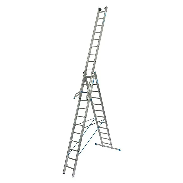 Krause Stabilo Sprossen-Mehrzweckleiter +S - Arbeitshöhe: 9,1 m, Anzahl Tritte: 3 x 12 Sprossen, Aluminium - Linke Seitenansicht