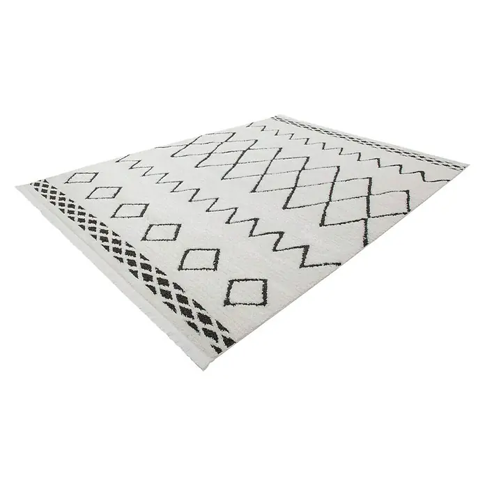Kayoom Hochflorteppich Agadir - Weiß/Schwarz, 230 x 160 cm, 100% Polypropylen - Linke Seitenansicht