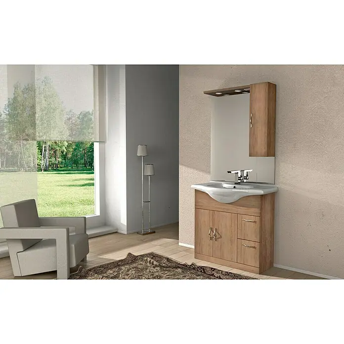 Baden Haus Badmöbel-Set Blanca - Gesamtbreite Badmöbel: 85 cm, 5 -tlg., Eiche, Tabak