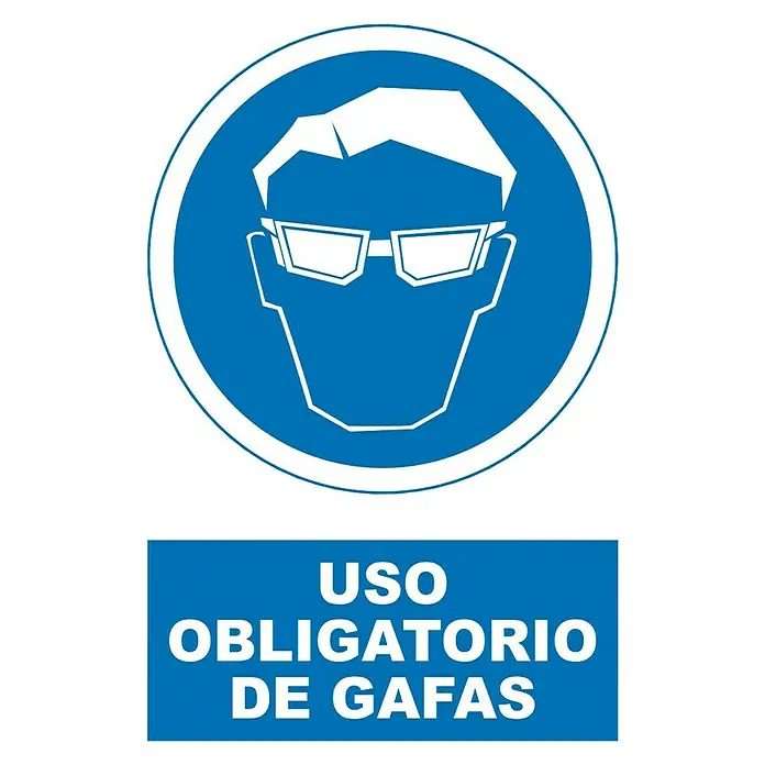 Cartel - Azul/Blanco, Uso obligatorio de gafas de seguridad, 23 x 34 cm