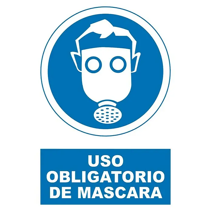 Cartel - Azul/Blanco, Uso obligatorio de máscara de seguridad, 23 x 34 cm