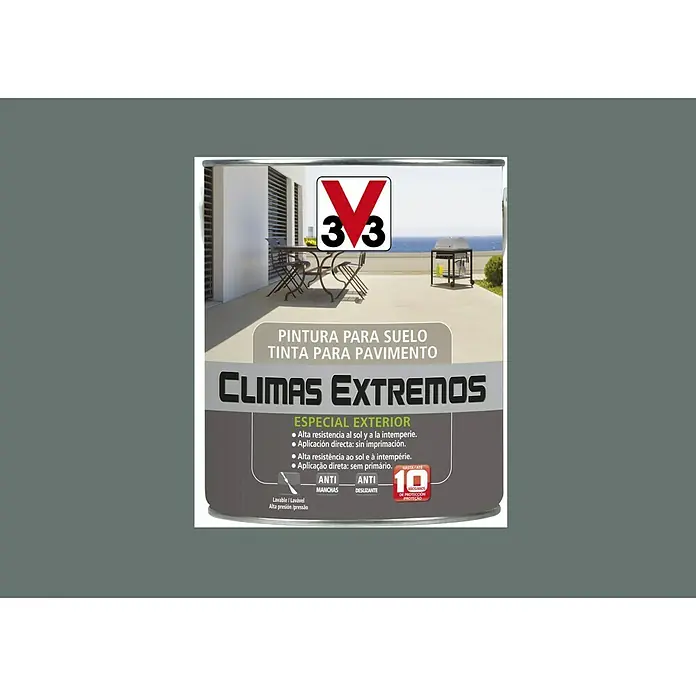 V33 Pintura para suelos Climas extremos - Gris hormigón, 2,5 l, Satinado