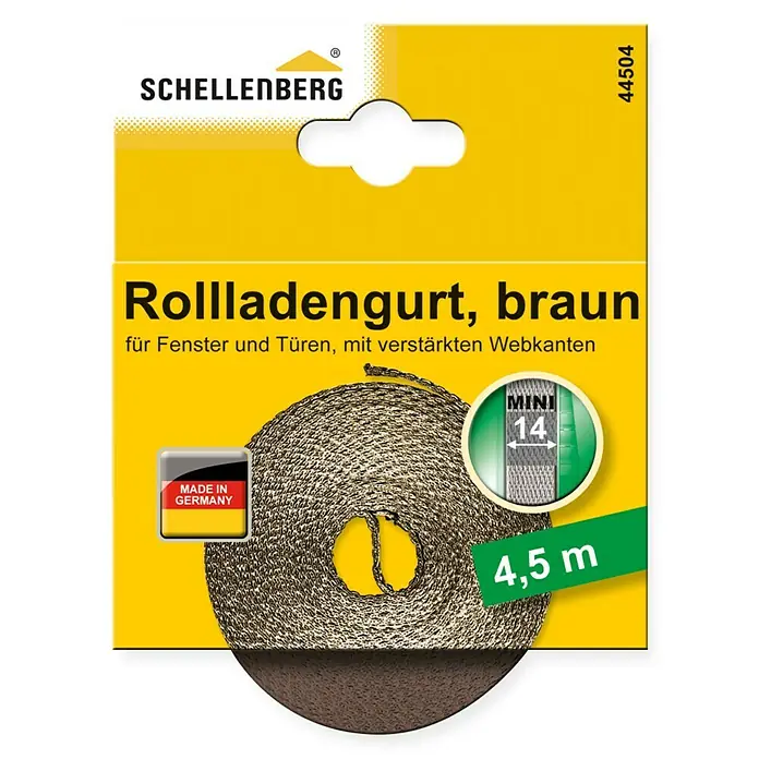 Schellenberg Rollladengurt - Braun, Länge: 4,5 m, Gurtbreite: 14 mm - Vorderansicht