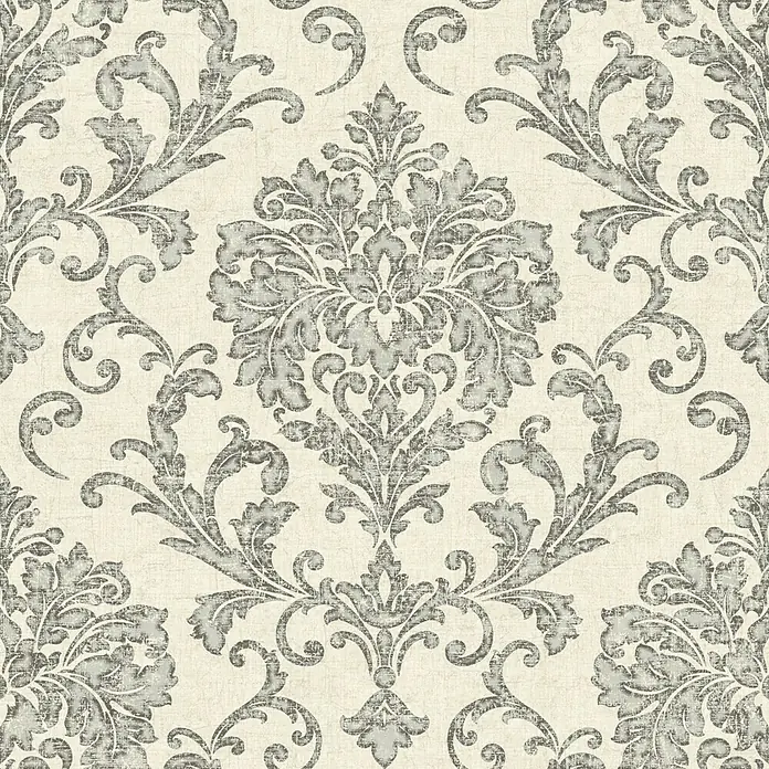 Papel pintado Damasco - Negro/blanco, 10 x 0,53 m