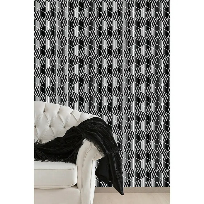 Papel pintado Geométrico - Negro, 10 x 0,53 m