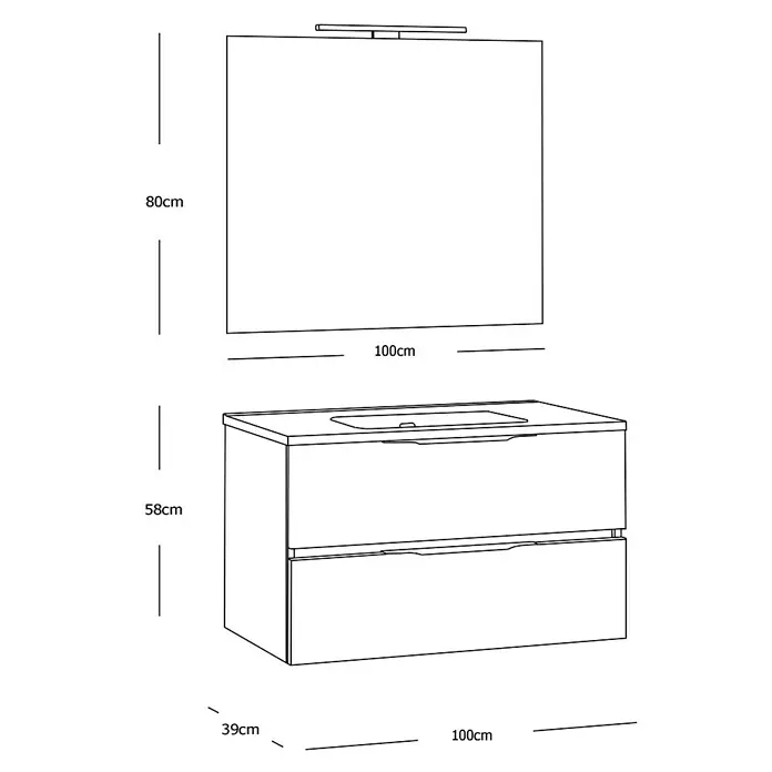 Conjunto de mueble de baño Bruna Slim - 100 cm, 3 piezas, Gris plata, Mate