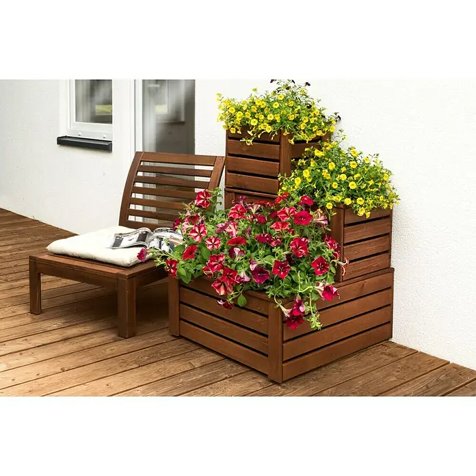 Werth Holz Pflanzkasten Quartett - Außenmaß (L x B x H): 103 x 34 x 34 cm, Holz, Teak - Vorderansicht