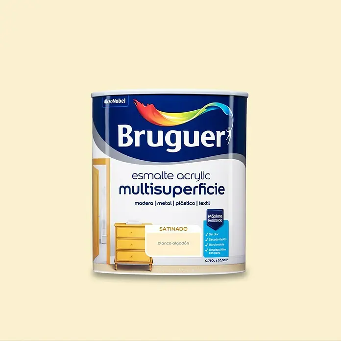 Bruguer Esmalte de color Acrylic Multisuperficie - Blanco algodón, 750 ml, Satinado