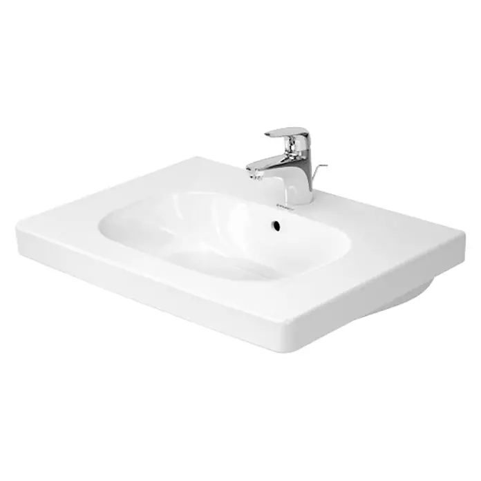 Duravit D-Code Waschtisch - 65 x 48,5 cm, Ohne Spezialglasur, Hahnloch: Mitte, Mit Überlauf, Weiß - Vorderansicht