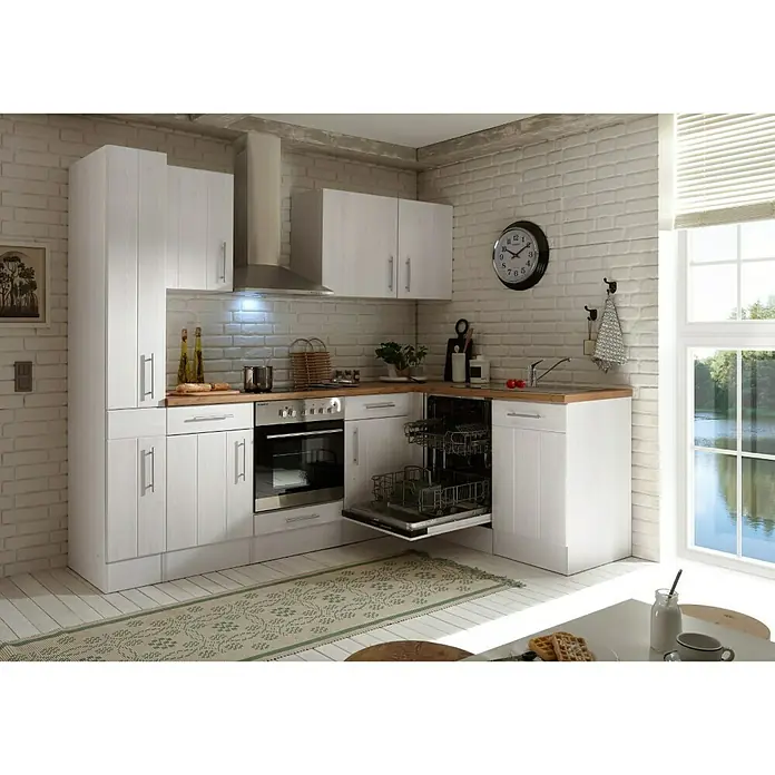 Respekta Premium Kutna kuhinja - 172 x 250 cm, Imitacija bijelog ariša