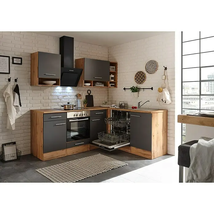 Respekta Winkelküche BEKBL220EGC - 172 x 220 cm, Grau
