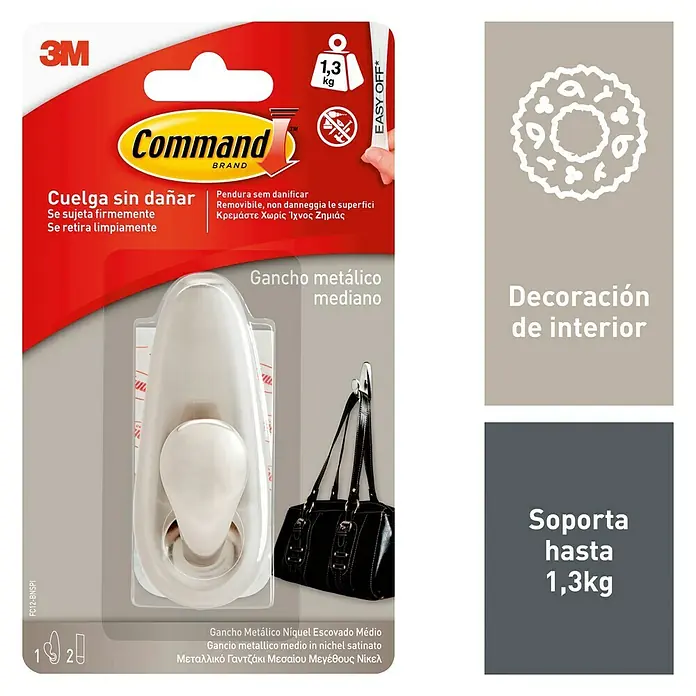 3M Command Colgador adhesivo FC12-BN - 1 ud., Metal, Níquel