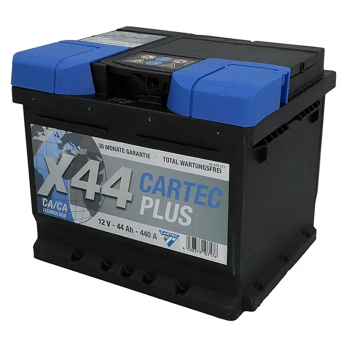 Cartec Autobatterie Plus - Kapazität: 44 Ah, Typ Autobatterie: Blei-Säure - Vorderansicht