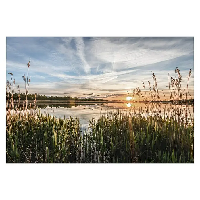Glasbild - Lake Sunset, B x H: 120 x 80 cm - Vorderansicht